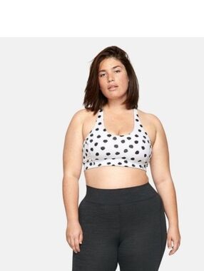 Outdoor Voices White Sports Bra with Black Polka Dots